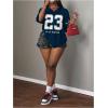 image:imageMakeMeChic Womens Football Jersey Shirts Soccer Jersey Number Oversized Y2K Tee TopsDark Blue White