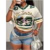 image:imageMakeMeChic Womens Football Jersey Shirts Soccer Jersey Number Oversized Y2K Tee TopsGreen Beige