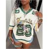 image:imageMakeMeChic Womens Football Jersey Shirts Soccer Jersey Number Oversized Y2K Tee TopsGreen Beige