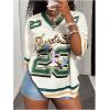 image:imageMakeMeChic Womens Football Jersey Shirts Soccer Jersey Number Oversized Y2K Tee TopsGreen Beige