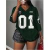 image:imageMakeMeChic Womens Football Jersey Shirts Soccer Jersey Number Oversized Y2K Tee TopsGreen White