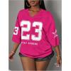 image:imageMakeMeChic Womens Football Jersey Shirts Soccer Jersey Number Oversized Y2K Tee TopsHot Pink White