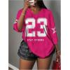 image:imageMakeMeChic Womens Football Jersey Shirts Soccer Jersey Number Oversized Y2K Tee TopsHot Pink White