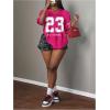 image:imageMakeMeChic Womens Football Jersey Shirts Soccer Jersey Number Oversized Y2K Tee TopsHot Pink White