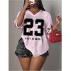 image:imageMakeMeChic Womens Football Jersey Shirts Soccer Jersey Number Oversized Y2K Tee TopsLight Pink Black