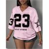 image:imageMakeMeChic Womens Football Jersey Shirts Soccer Jersey Number Oversized Y2K Tee TopsLight Pink Black