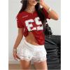 image:imageMakeMeChic Womens Football Jersey Shirts Soccer Jersey Number Oversized Y2K Tee TopsRed