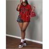 image:imageMakeMeChic Womens Football Jersey Shirts Soccer Jersey Number Oversized Y2K Tee TopsRed Striped