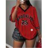 image:imageMakeMeChic Womens Football Jersey Shirts Soccer Jersey Number Oversized Y2K Tee TopsRed Striped