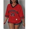 image:imageMakeMeChic Womens Football Jersey Shirts Soccer Jersey Number Oversized Y2K Tee TopsRed Striped