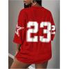 image:imageMakeMeChic Womens Football Jersey Shirts Soccer Jersey Number Oversized Y2K Tee TopsRed and White