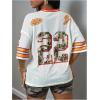 image:imageMakeMeChic Womens Football Jersey Shirts Soccer Jersey Number Oversized Y2K Tee TopsWhite Orange
