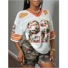 image:imageMakeMeChic Womens Football Jersey Shirts Soccer Jersey Number Oversized Y2K Tee TopsWhite Orange