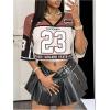 image:imageMakeMeChic Womens Football Jersey Shirts Y2K Number Crop Tops Soccer Jersey Tee StreetwearBrown White