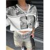 image:imageMakeMeChic Womens Football Jersey Shirts Y2K Number Crop Tops Soccer Jersey Tee StreetwearCrop Grey White