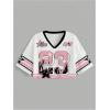 image:imageMakeMeChic Womens Football Jersey Shirts Y2K Number Crop Tops Soccer Jersey Tee StreetwearCrop Pink White