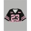 image:imageMakeMeChic Womens Football Jersey Shirts Y2K Number Crop Tops Soccer Jersey Tee StreetwearPink Crop Black