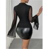 image:imageMakeMeChic Womens Glitter Sparkly Mesh Party Tops Long Bell Sleeve Mock Neck T ShirtBlack