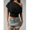 image:imageMakeMeChic Womens Off The Shoulder Tops Y2k T Shirt Short Sleeve Going Out Crop Tops BlouseBlack