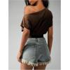 image:imageMakeMeChic Womens Off The Shoulder Tops Y2k T Shirt Short Sleeve Going Out Crop Tops BlouseChocolate Brown