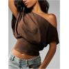 image:imageMakeMeChic Womens Off The Shoulder Tops Y2k T Shirt Short Sleeve Going Out Crop Tops BlouseChocolate Brown