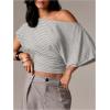 image:imageMakeMeChic Womens Off The Shoulder Tops Y2k T Shirt Short Sleeve Going Out Crop Tops BlouseStriped Grey
