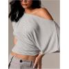 image:imageMakeMeChic Womens Off The Shoulder Tops Y2k T Shirt Short Sleeve Going Out Crop Tops BlouseStriped Grey