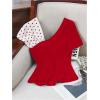 image:imageMakeMeChic Womens Polka Dots Tee Shirt Patchwork Short Sleeve Slim Fit Y2K Cute Summer TopsRed