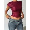 image:imageMakeMeChic Womens Sequin Open Back Cap Sleeve Crop Tops Crew Neck Party Y2K Tee ShirtBurgundy