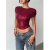 image:imageMakeMeChic Womens Sequin Open Back Cap Sleeve Crop Tops Crew Neck Party Y2K Tee ShirtBurgundy