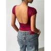 image:imageMakeMeChic Womens Sequin Open Back Cap Sleeve Crop Tops Crew Neck Party Y2K Tee ShirtBurgundy