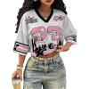 image:imageMakeMeChic Womens Football Jersey Shirts Y2K Number Crop Tops Soccer Jersey Tee StreetwearCrop Pink White