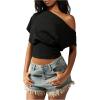 image:imageMakeMeChic Womens Off The Shoulder Tops Y2k T Shirt Short Sleeve Going Out Crop Tops BlouseBlack