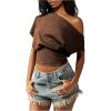 image:imageMakeMeChic Womens Off The Shoulder Tops Y2k T Shirt Short Sleeve Going Out Crop Tops BlouseChocolate Brown