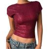 image:imageMakeMeChic Womens Sequin Open Back Cap Sleeve Crop Tops Crew Neck Party Y2K Tee ShirtBurgundy
