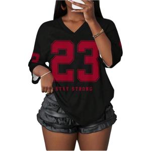 image:imageMakeMeChic Womens Football Jersey Shirts Soccer Jersey Number Oversized Y2K Tee TopsBlack Red