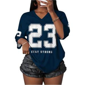 image:imageMakeMeChic Womens Football Jersey Shirts Soccer Jersey Number Oversized Y2K Tee TopsDark Blue White