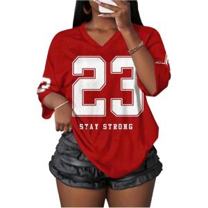 image:imageMakeMeChic Womens Football Jersey Shirts Soccer Jersey Number Oversized Y2K Tee TopsRed and White