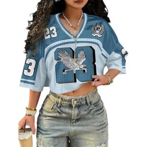 image:imageMakeMeChic Womens Football Jersey Shirts Y2K Number Crop Tops Soccer Jersey Tee StreetwearCrop Blue