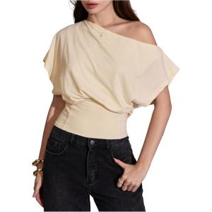 image:imageMakeMeChic Womens Off The Shoulder Tops Y2k T Shirt Short Sleeve Going Out Crop Tops BlouseApricot