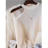 image:imageMakeMeChic Womens Asymmetrical Neck T Shirt Cut Out Long Sleeve Knit Tee TopsApricot