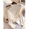image:imageMakeMeChic Womens Asymmetrical Neck T Shirt Cut Out Long Sleeve Knit Tee TopsApricot