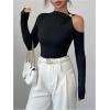 image:imageMakeMeChic Womens Asymmetrical Tops Cut Out Long Sleeve Elegant Tee Shirt Fitted Tops Fall ClothesBlack