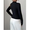 image:imageMakeMeChic Womens Asymmetrical Tops Cut Out Long Sleeve Elegant Tee Shirt Fitted Tops Fall ClothesBlack