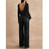 image:imageMakeMeChic Womens Backless Tops Long Sleeve Crew Neck T Shirts Fitted Y2k Going Out TopBlack