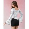 image:imageMakeMeChic Womens Boho 70s Mesh Tops Polka Dots Bell Sleeve Square Neck Peplum Blouse TopBlue