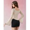 image:imageMakeMeChic Womens Boho 70s Mesh Tops Polka Dots Bell Sleeve Square Neck Peplum Blouse TopMulticolor