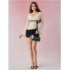 image:imageMakeMeChic Womens Boho 70s Mesh Tops Polka Dots Bell Sleeve Square Neck Peplum Blouse TopMulticolor
