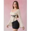 image:imageMakeMeChic Womens Boho 70s Mesh Tops Polka Dots Bell Sleeve Square Neck Peplum Blouse TopMulticolor