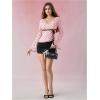image:imageMakeMeChic Womens Boho 70s Mesh Tops Polka Dots Bell Sleeve Square Neck Peplum Blouse TopPink